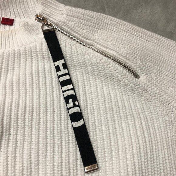 HUGO Shailey White Pullover Knit Ribbed Crew Neck Sweater Size Medium - Picture 7 of 13